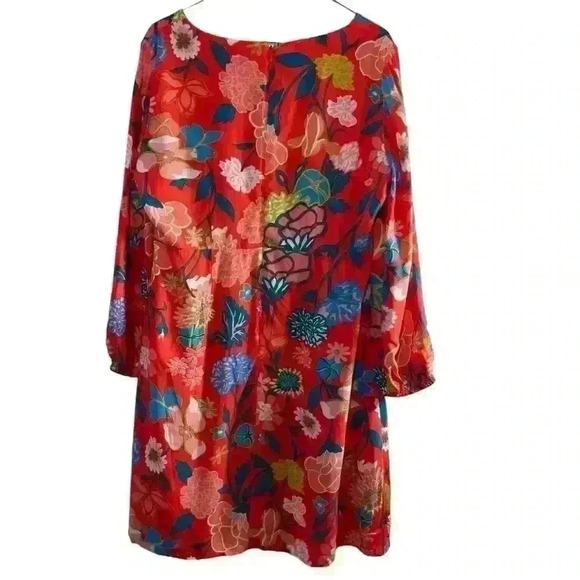 J Crew Vneck Soft Mini Dress In Floral Red Jade - Picture 9 of 12